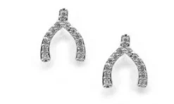 Cubic Zirconia Wishbone Stud Earrings - Silver