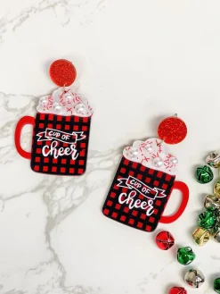 'Cup of Cheer' Buffalo Check Dangle Earrings