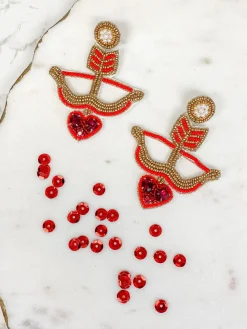 Cupid's Bow & Arrow Beaded Dangle Earrings
