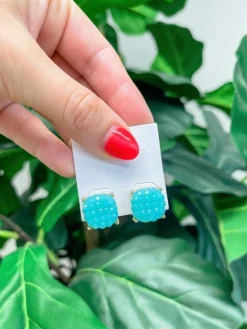 Cushion Embossed Stud Earrings - Blue