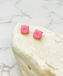 Cushion Embossed Stud Earrings - Pink