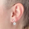 Dainty Cubic Zirconia Flower Dangle Earrings - Silver