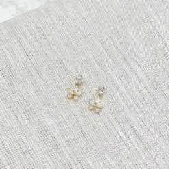 Dainty Cubic Zirconia Flower Dangle Earrings - Gold