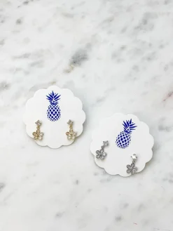 Dainty Cubic Zirconia Flower Dangle Earrings - Gold