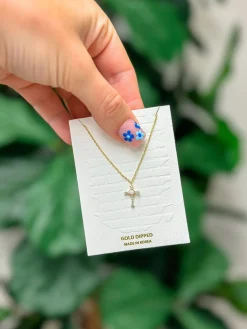 Dainty Gold Crystal Cross Pendant Necklace