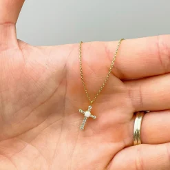Dainty Gold Crystal Cross Pendant Necklace