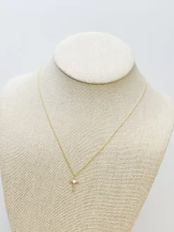 Dainty Gold Crystal Cross Pendant Necklace