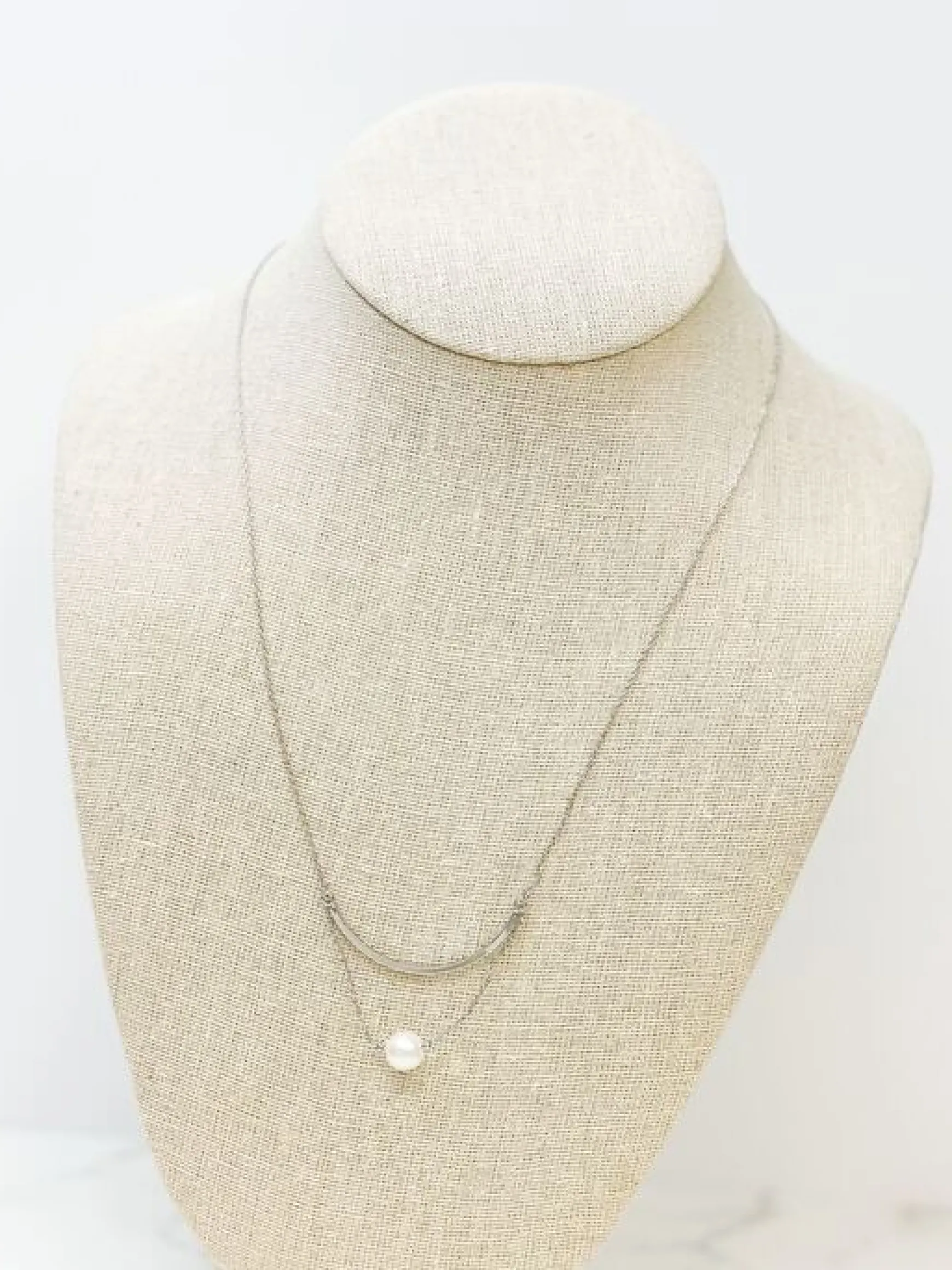 Dainty Pearl Pendant Chain Necklace - Silver
