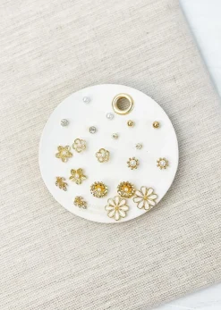 Dainty Stud Post Earring Set - Floral