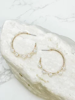Dainty White Flower Gold Hoop Earrings