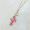 Daisy Cross Pendant Necklace - Pink