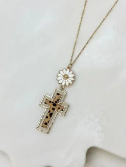 Daisy Cross Pendant Necklace - Spotted