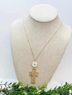 Daisy Cross Pendant Necklace - Spotted