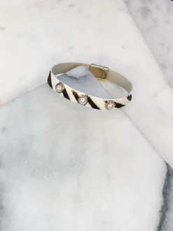 Dara Pearl & Zebra Print Magnetic Bracelet
