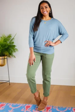 Daytime Boat Neck Top in Blue Gray