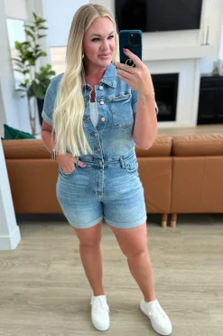 Delia High Rise Short Sleeve Romper by Judy Blue