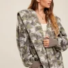Distressed Camo Fur Oversized Hoodie Jacket by Mystree