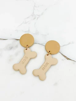 'Dog Mom' Treat Clay Dangle Earrings - Brown