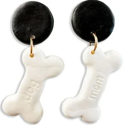 'Dog Mom' Treat Clay Dangle Earrings - White