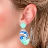 Dolphin Painted Clear Dangle Earrings