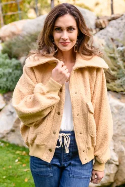 Don't Stress Oversized Collar Sherpa Jacket In Taupe