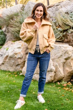 Don't Stress Oversized Collar Sherpa Jacket In Taupe