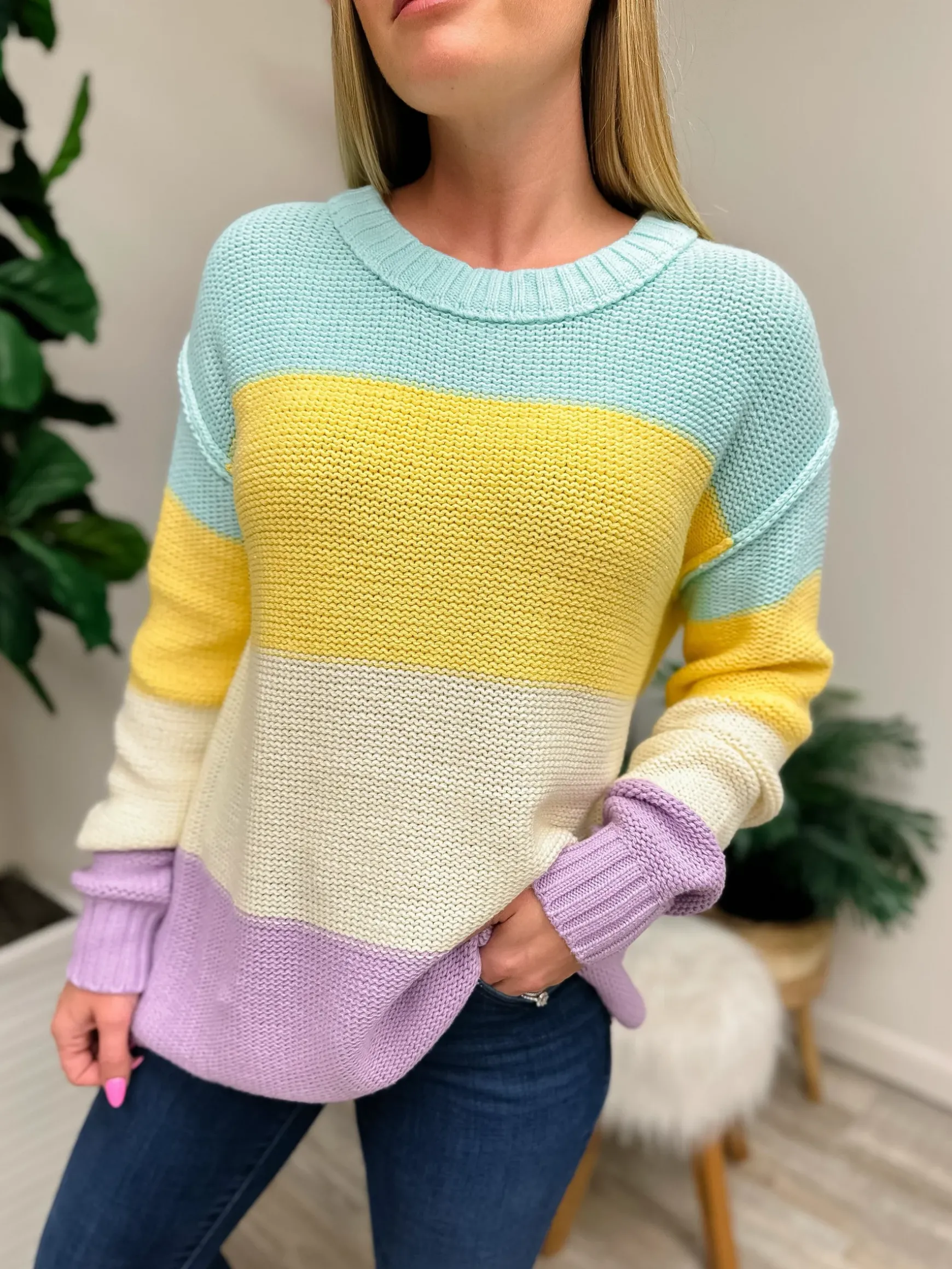 DOORBUSTER: Crewneck Colorblock Sweater - Purple by Sew In Love