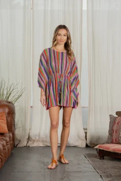 DOORBUSTER: Striped Plisse Tied-Waist Romper - Multi by Sew In Love (Ships in 2-3 Weeks)