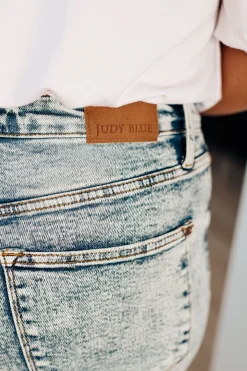 Dory High Waist Mineral Wash Raw Hem Wide Leg Jeans by Judy Blue