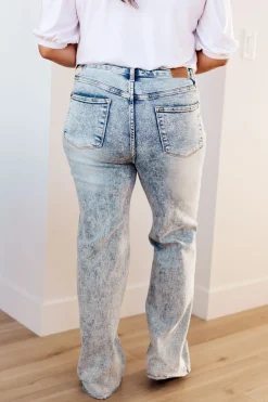 Dory High Waist Mineral Wash Raw Hem Wide Leg Jeans by Judy Blue