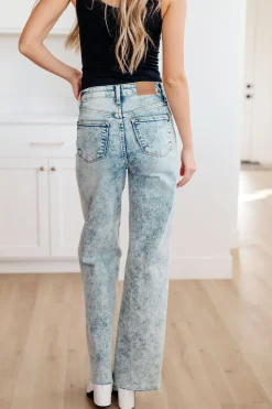 Dory High Waist Mineral Wash Raw Hem Wide Leg Jeans by Judy Blue