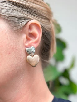 Double Heart Stacked Dangle Earrings