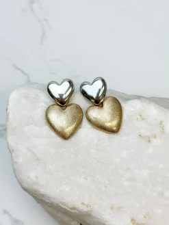 Double Heart Stacked Dangle Earrings