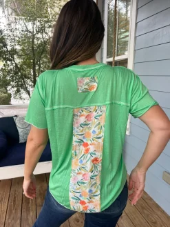 Double Patch Pocket V-Neck Tee by POL - Apple Green