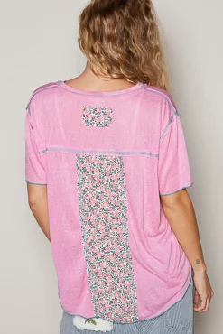 Double Patch Pocket V-Neck Tee by POL - Candy Pink