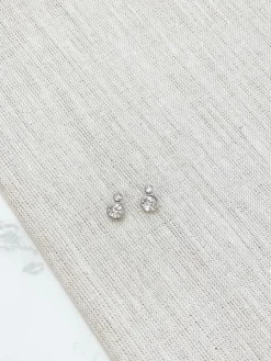 Double Stacked Cubic Zirconia Stud Earrings - Silver