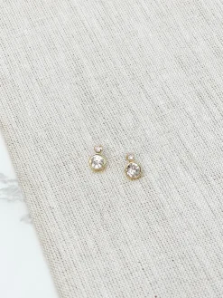 Double Stacked Cubic Zirconia Stud Earrings - Gold
