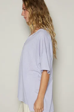 Drop Shoulder V-Neck Basic Tee by POL - Lilac