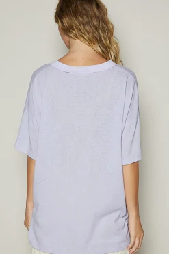 Drop Shoulder V-Neck Basic Tee by POL - Lilac