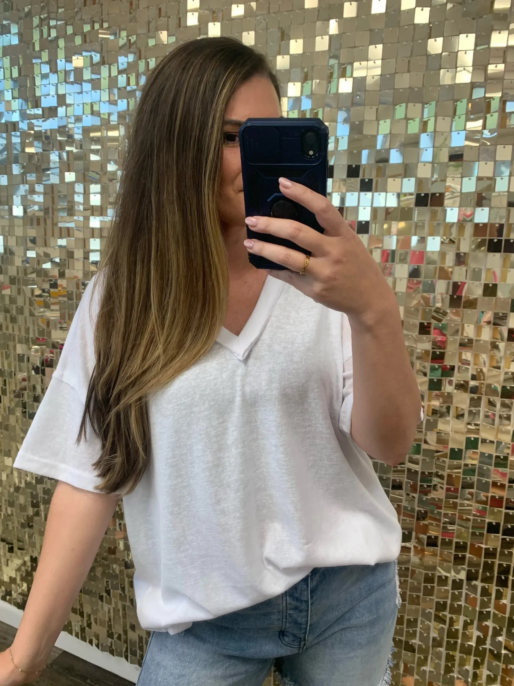 Drop Shoulder V-Neck Basic Tee by POL - Off White