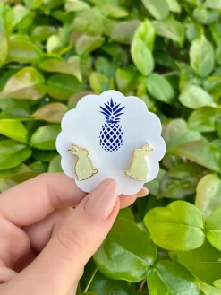 Druzy Bunny Stud Earrings - Soft Green