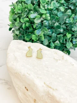 Druzy Bunny Stud Earrings - Soft Green