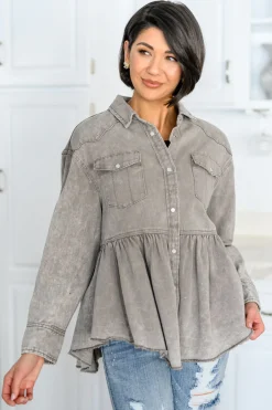 Earl Grey Button Up Long Sleeve Top (Ships in 1-2 Weeks)