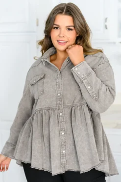 Earl Grey Button Up Long Sleeve Top (Ships in 1-2 Weeks)