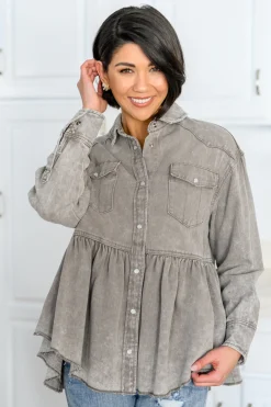 Earl Grey Button Up Long Sleeve Top (Ships in 1-2 Weeks)