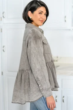 Earl Grey Button Up Long Sleeve Top (Ships in 1-2 Weeks)