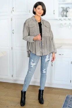 Earl Grey Button Up Long Sleeve Top (Ships in 1-2 Weeks)