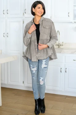 Earl Grey Button Up Long Sleeve Top (Ships in 1-2 Weeks)