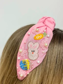 Easter Bead & Pearl Knotted Headband - Pink