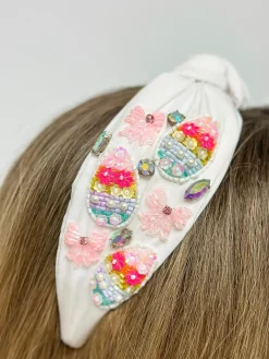 Easter Egg Beaded Knotted Headband - White